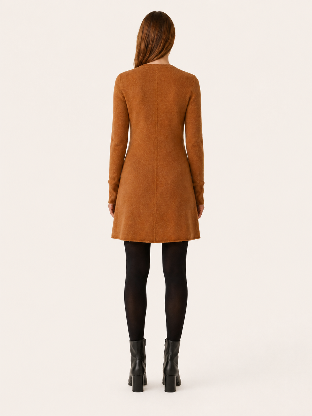 Nerissa | Centre Seam Crew Neck Knit A Line Mini Dress - View 2