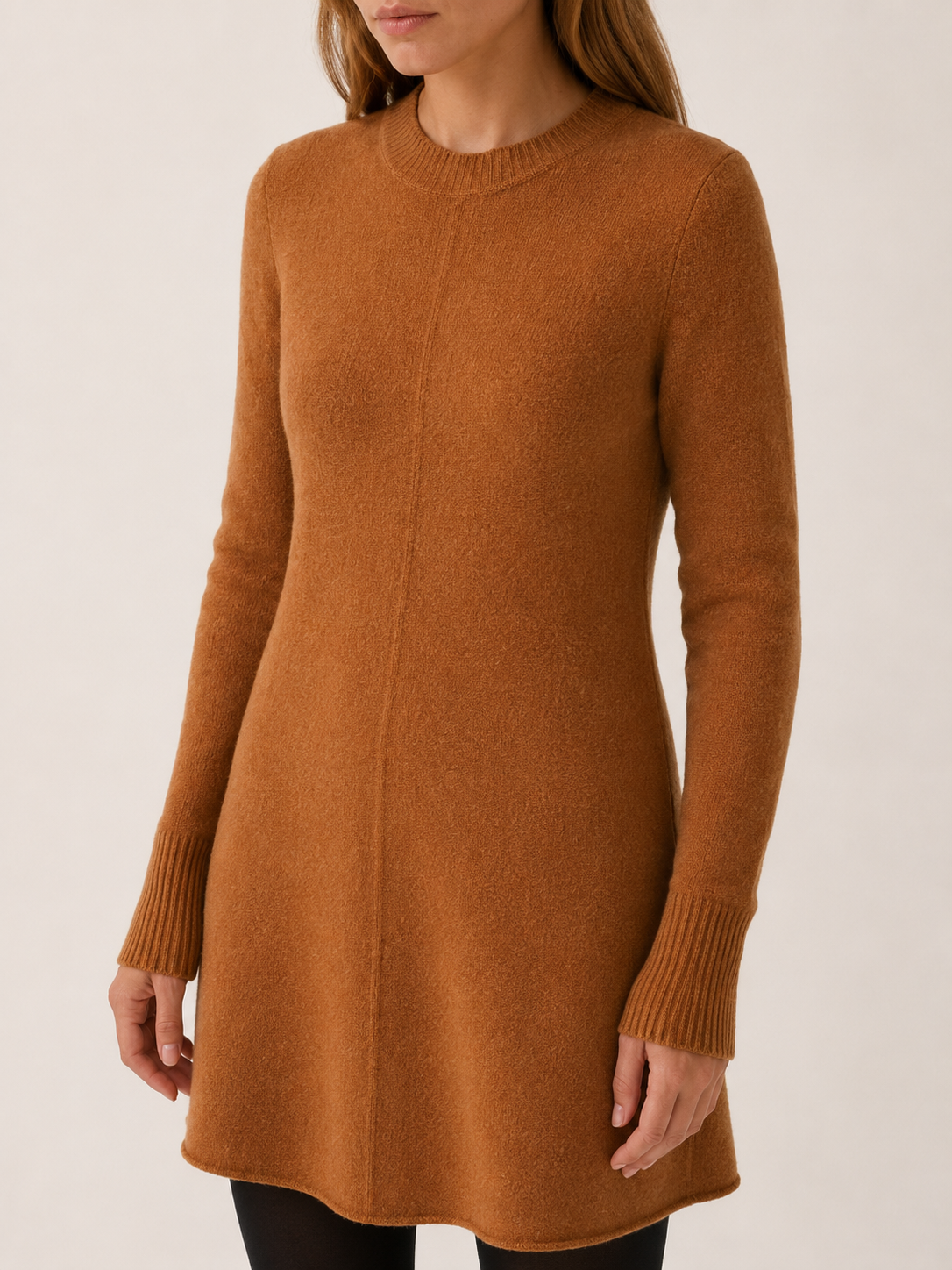 Nerissa | Centre Seam Crew Neck Knit A Line Mini Dress - View 4