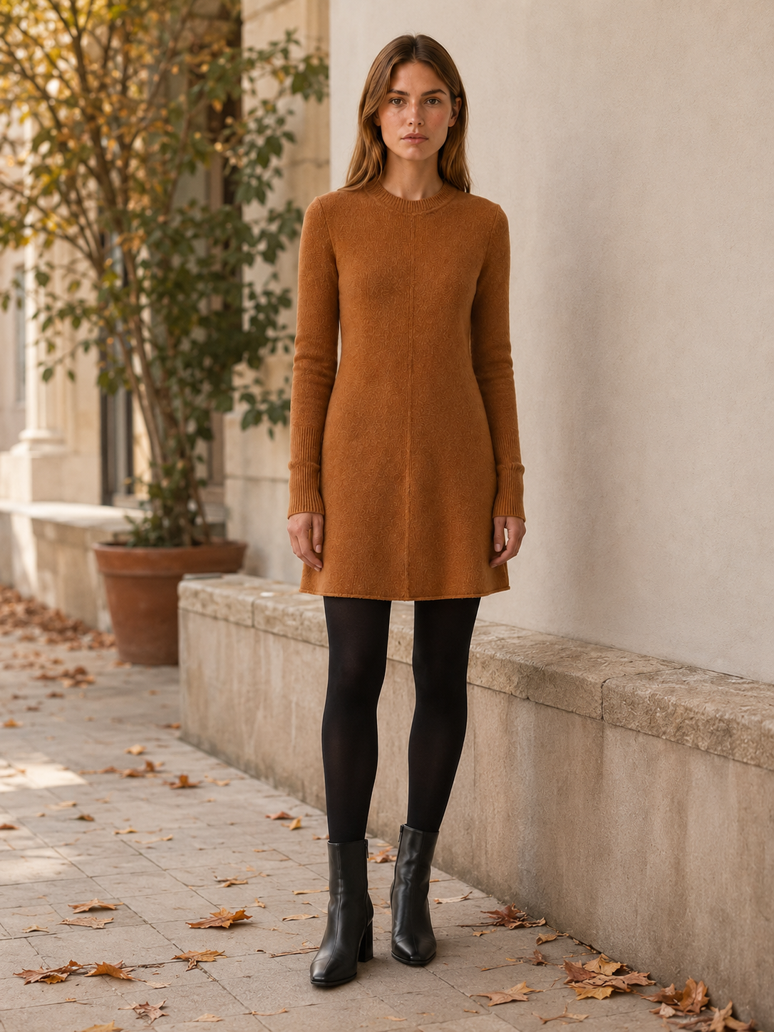 Nerissa | Centre Seam Crew Neck Knit A Line Mini Dress - View 5