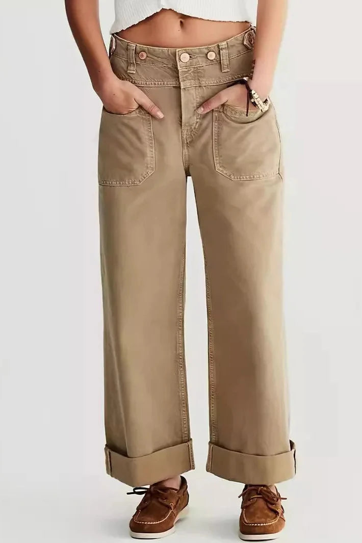 Noor | High Waist Patch Pocket Wide Leg Denim Jeans - View 20