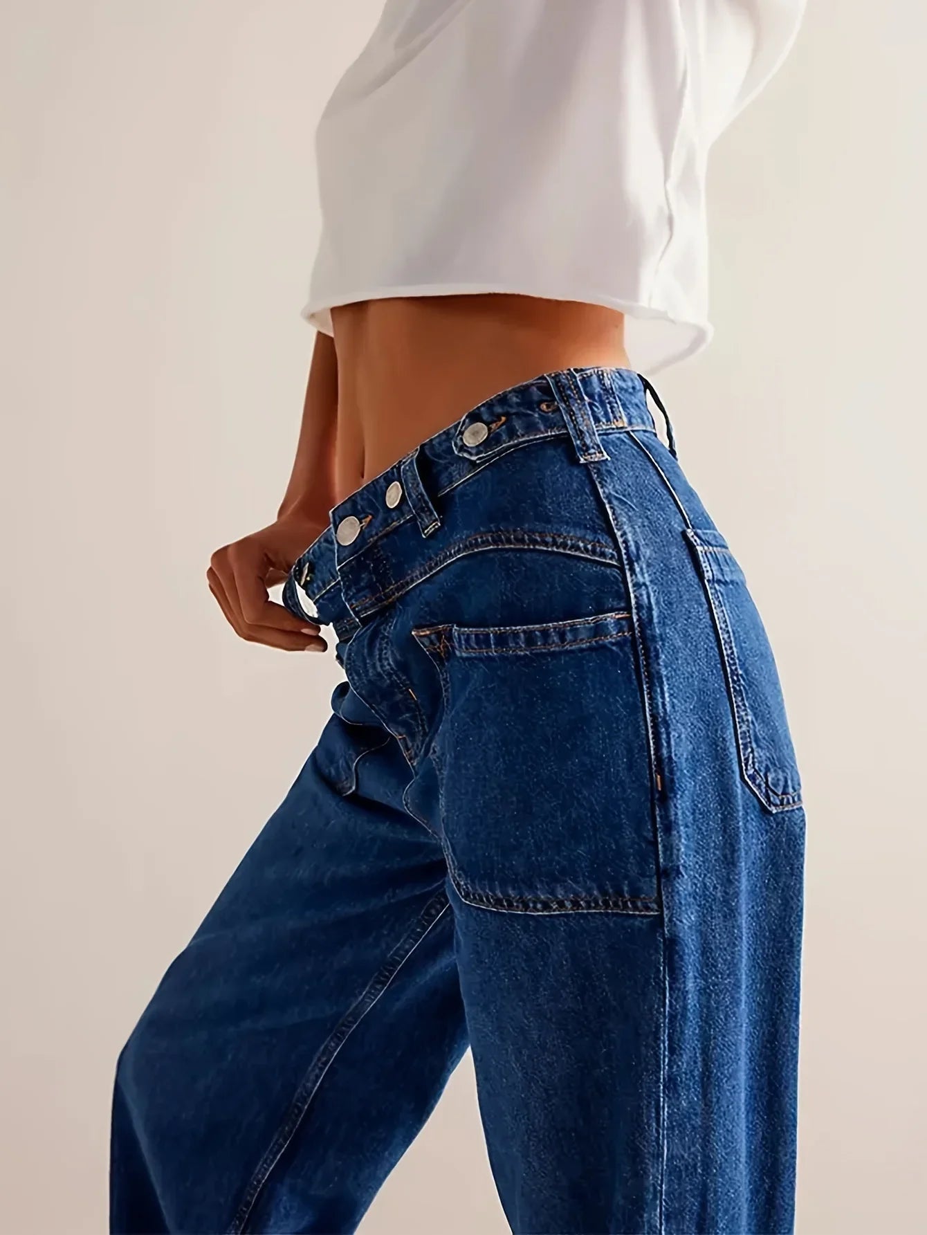 Noor | High Waist Patch Pocket Wide Leg Denim Jeans - View 8