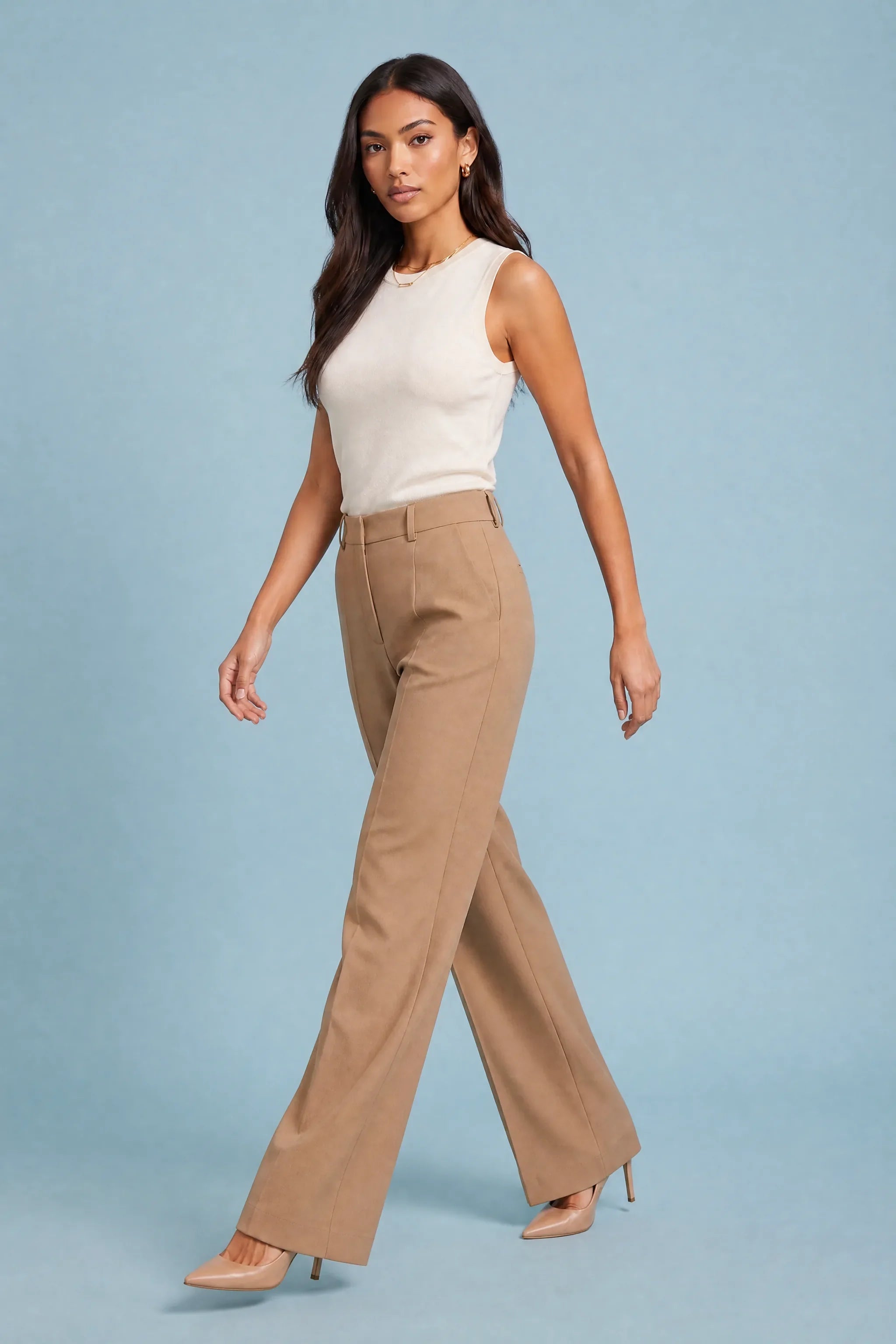 Odile | Belt Loop Pressed Crease Tailored Wide Leg Trousers - View 3