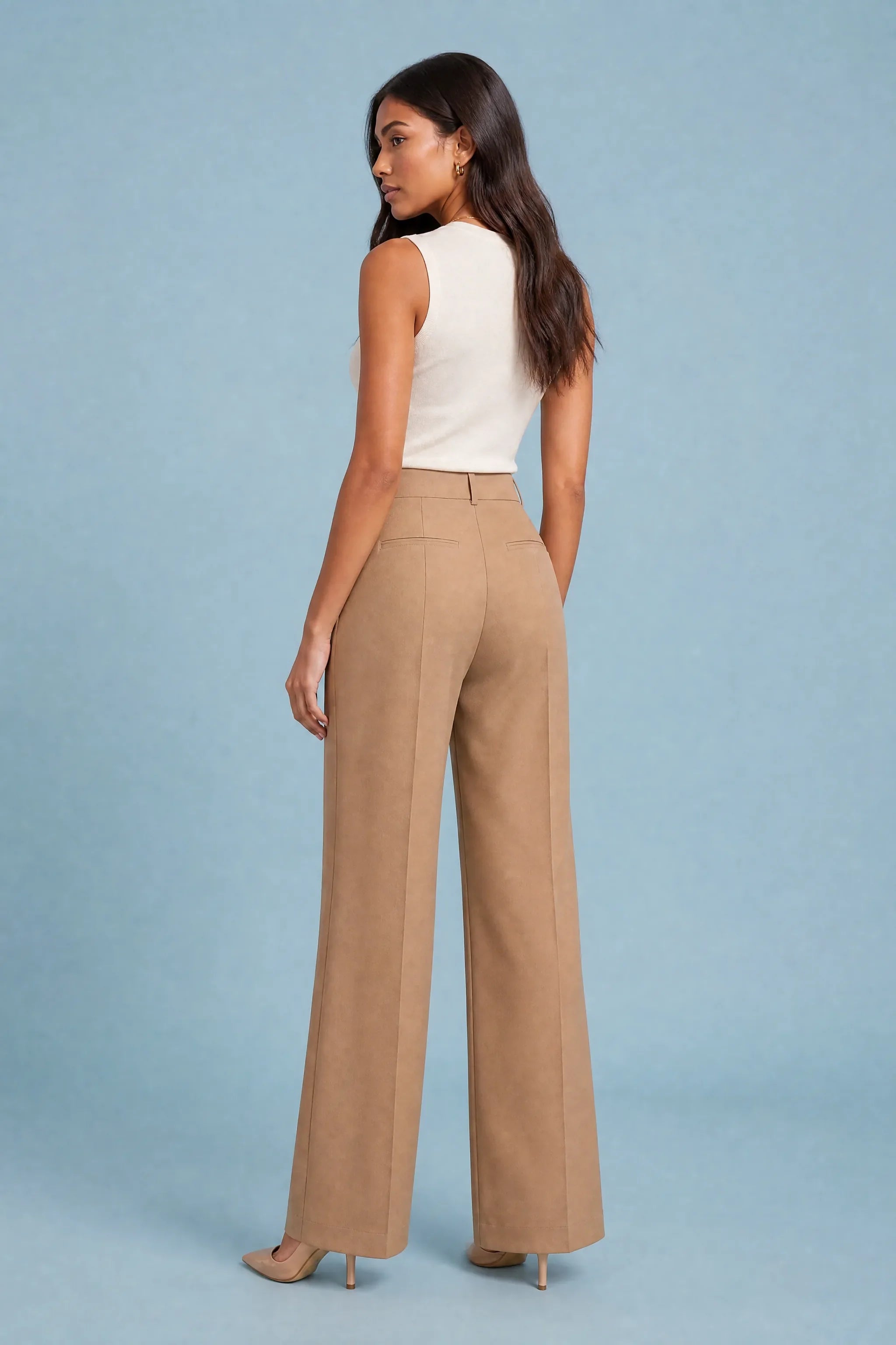 Odile | Belt Loop Pressed Crease Tailored Wide Leg Trousers - View 5