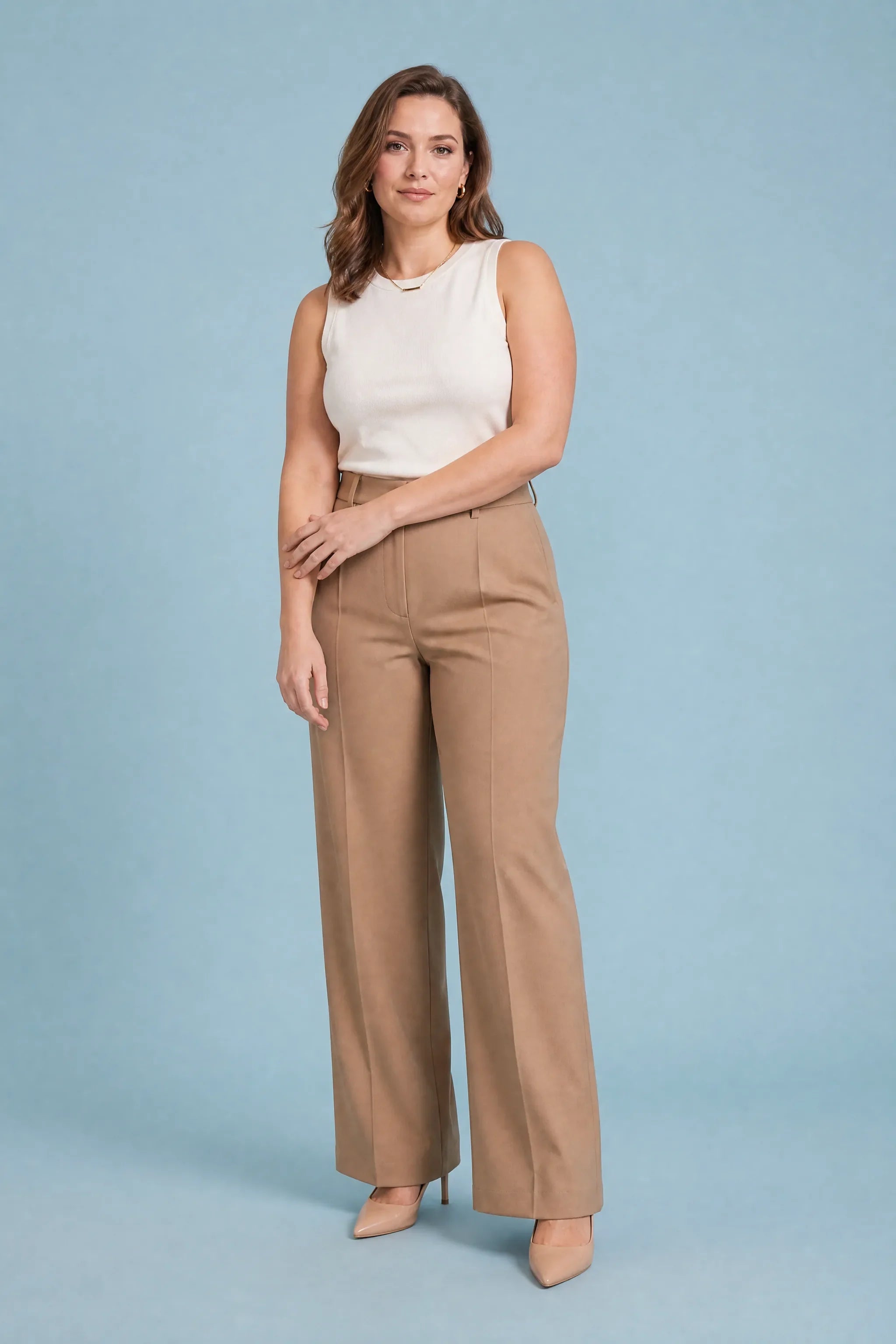 Odile | Belt Loop Pressed Crease Tailored Wide Leg Trousers - View 6