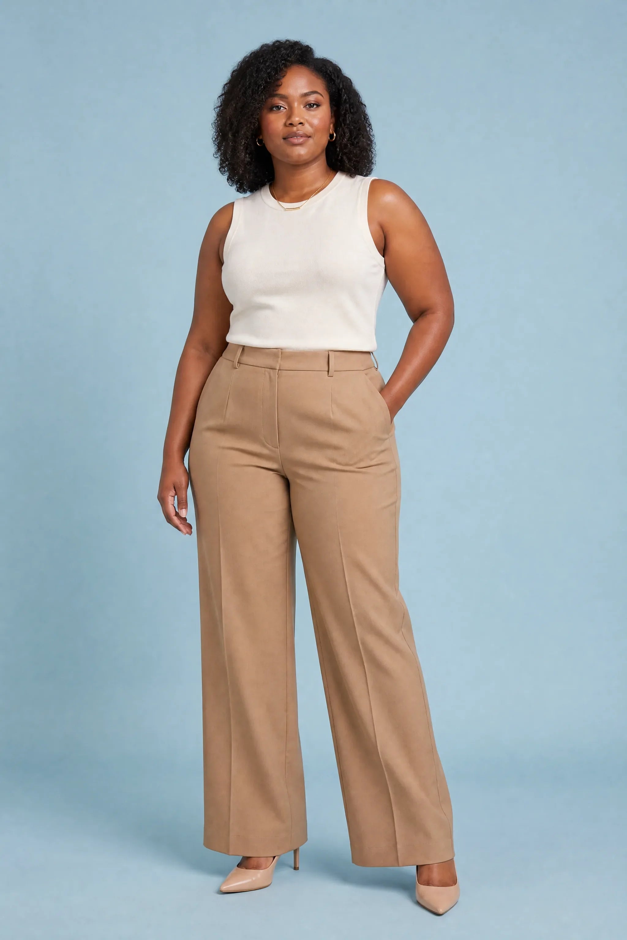 Odile | Belt Loop Pressed Crease Tailored Wide Leg Trousers - View 7