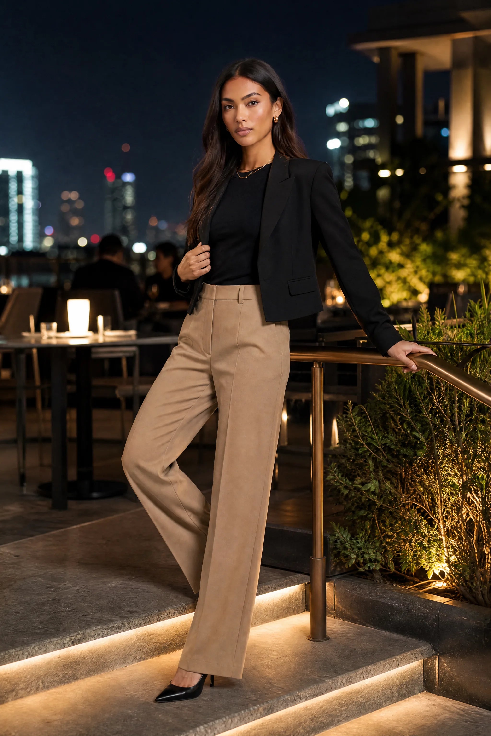Odile | Belt Loop Pressed Crease Tailored Wide Leg Trousers - View 8