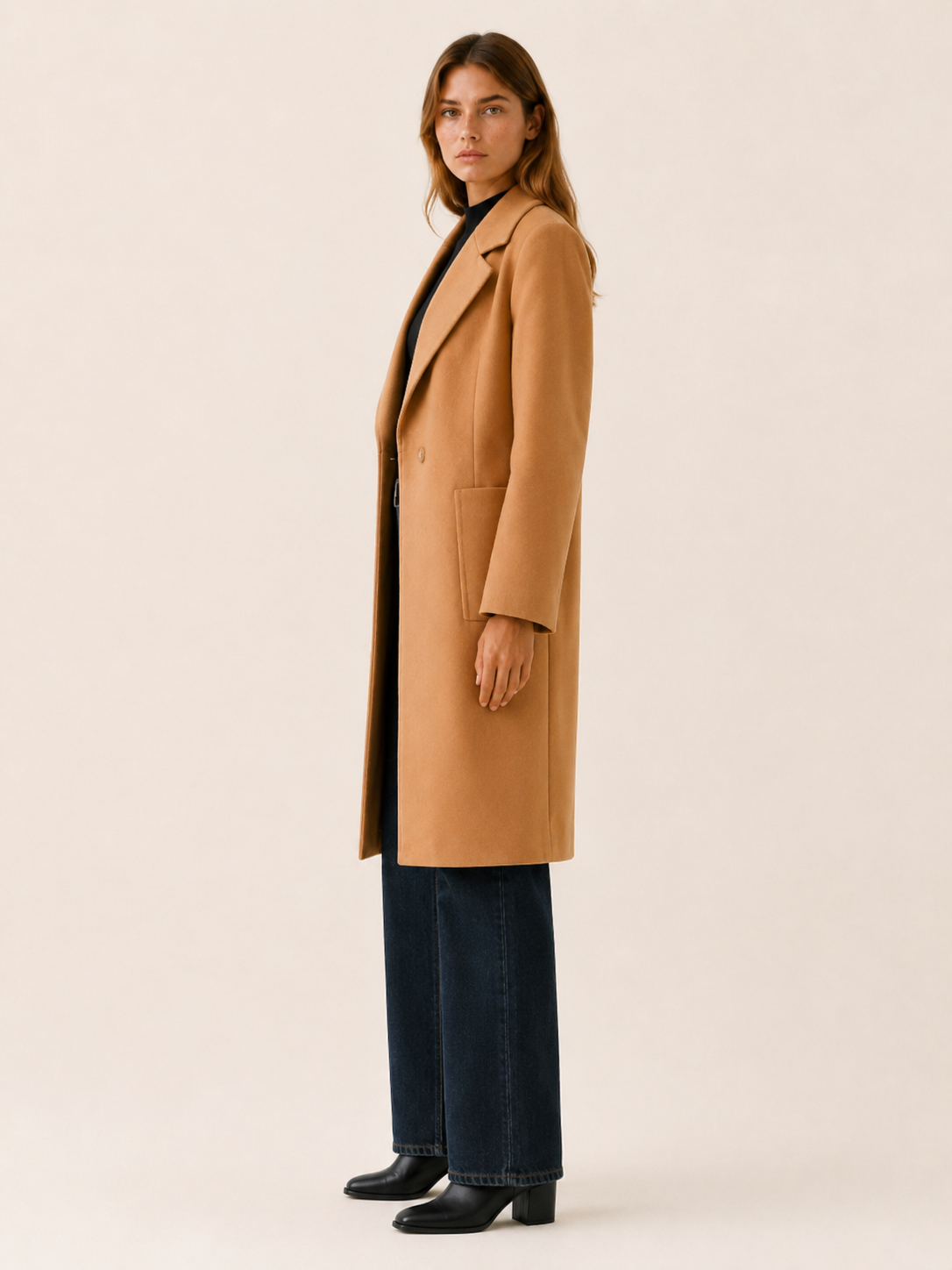 Ophelia | Single Button Notch Lapel Patch Pocket Long Coat - View 2