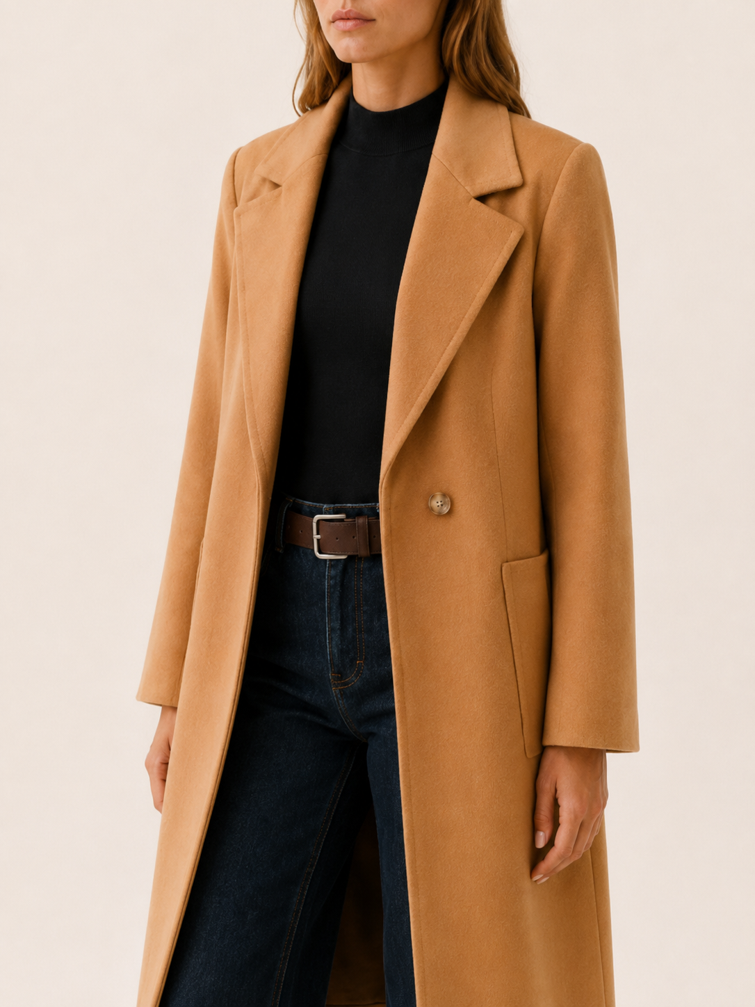 Ophelia | Single Button Notch Lapel Patch Pocket Long Coat - View 3