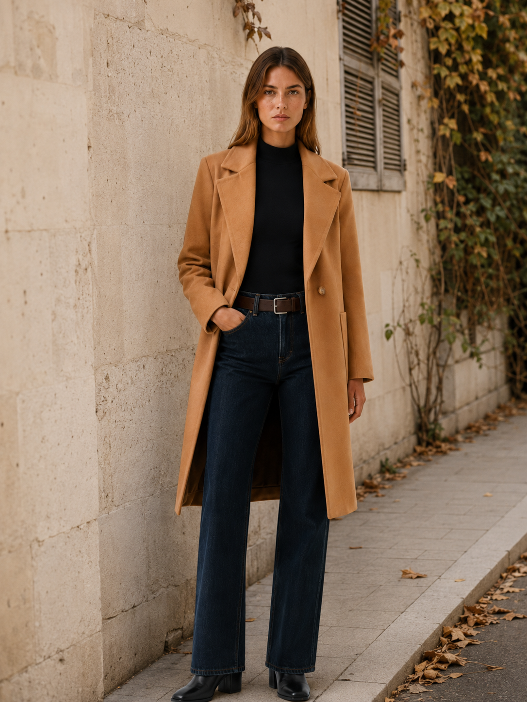 Ophelia | Single Button Notch Lapel Patch Pocket Long Coat - View 4