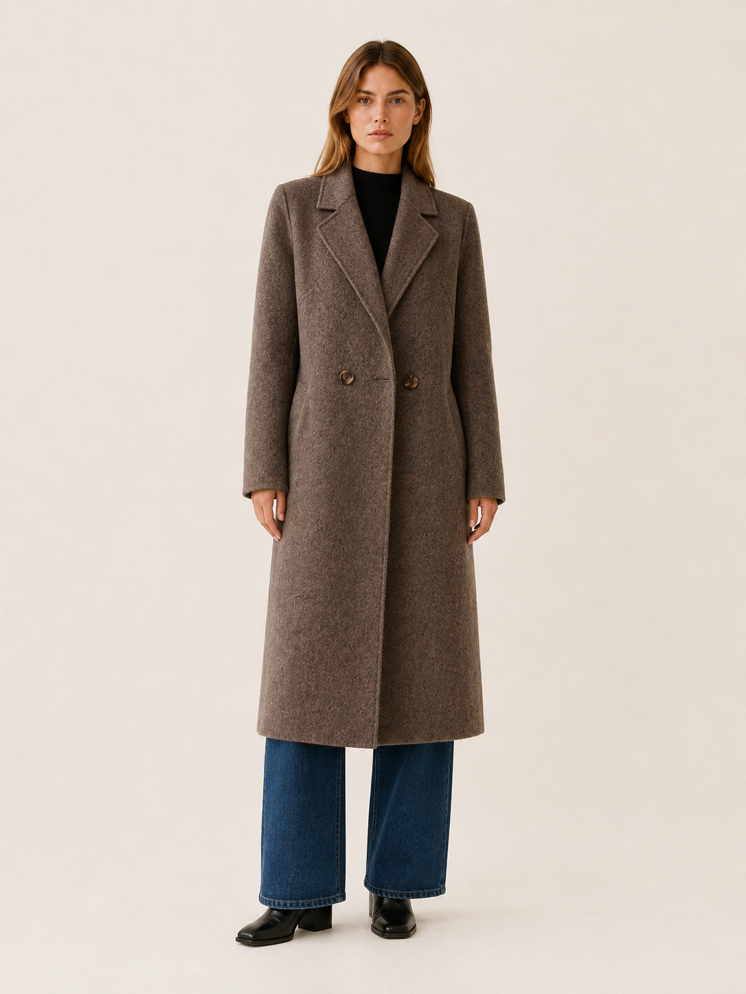 Ophelia | Single Button Notch Lapel Patch Pocket Long Coat - View 5