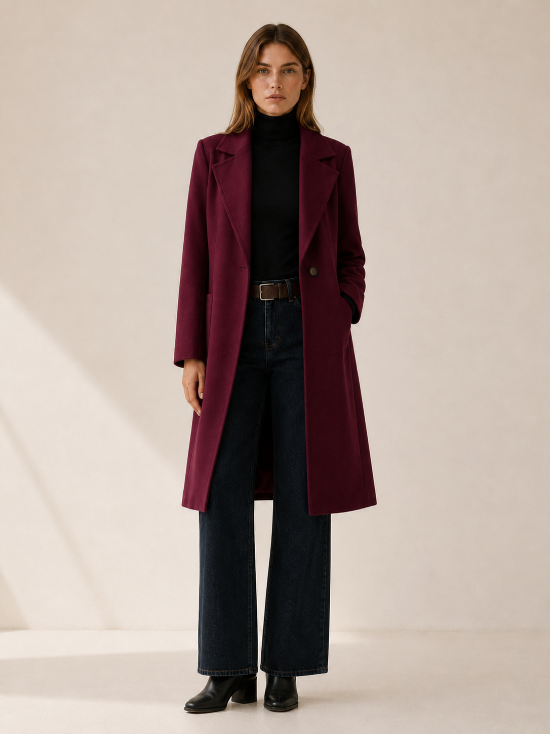 Ophelia | Single Button Notch Lapel Patch Pocket Long Coat - View 6