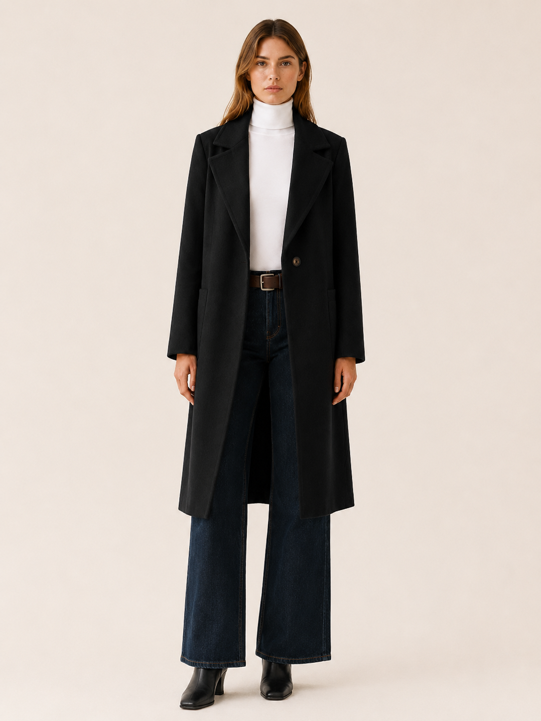 Ophelia | Single Button Notch Lapel Patch Pocket Long Coat - View 7