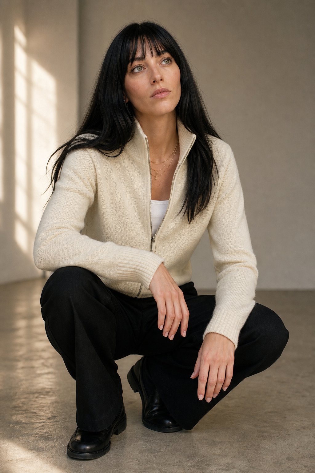 Orla | Stand Collar Two Way Zip Wool Knit Cardigan - View 5