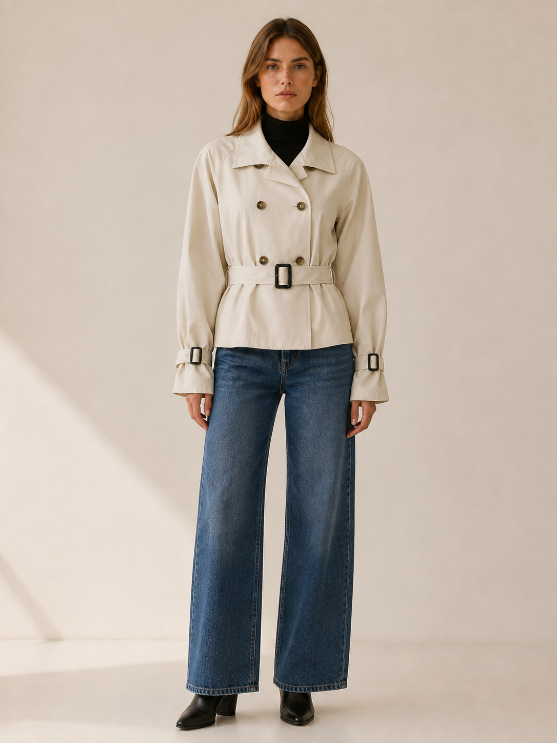 Ottavia | Buckle Cuff Double Breasted Cropped Trench Coat