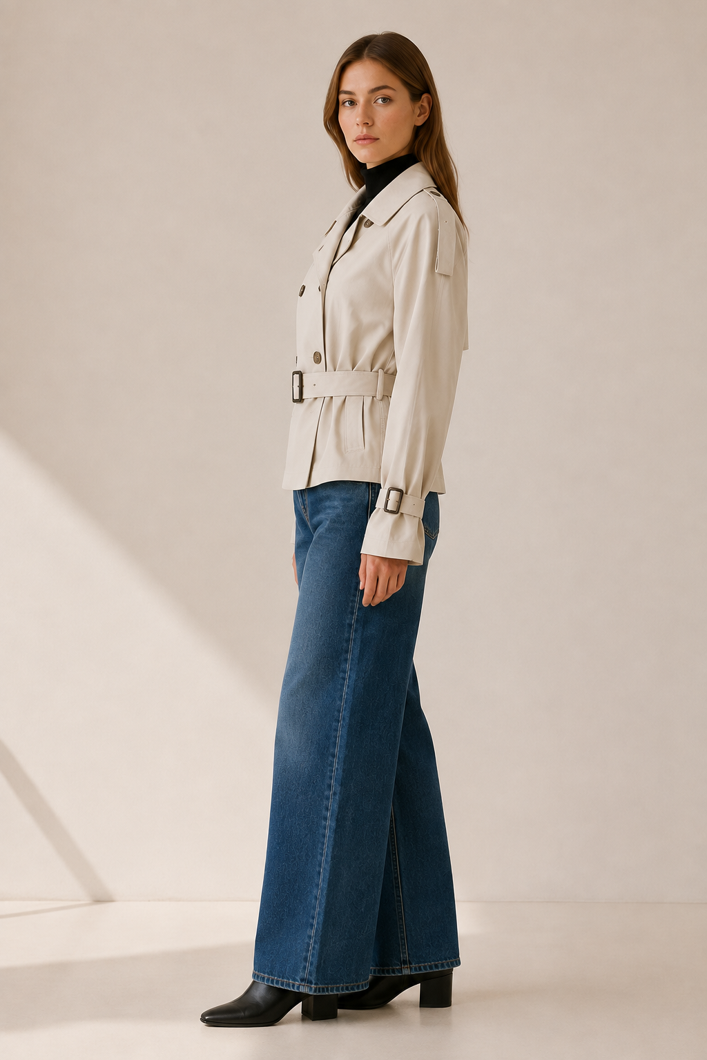 Ottavia | Buckle Cuff Double Breasted Cropped Trench Coat - View 3