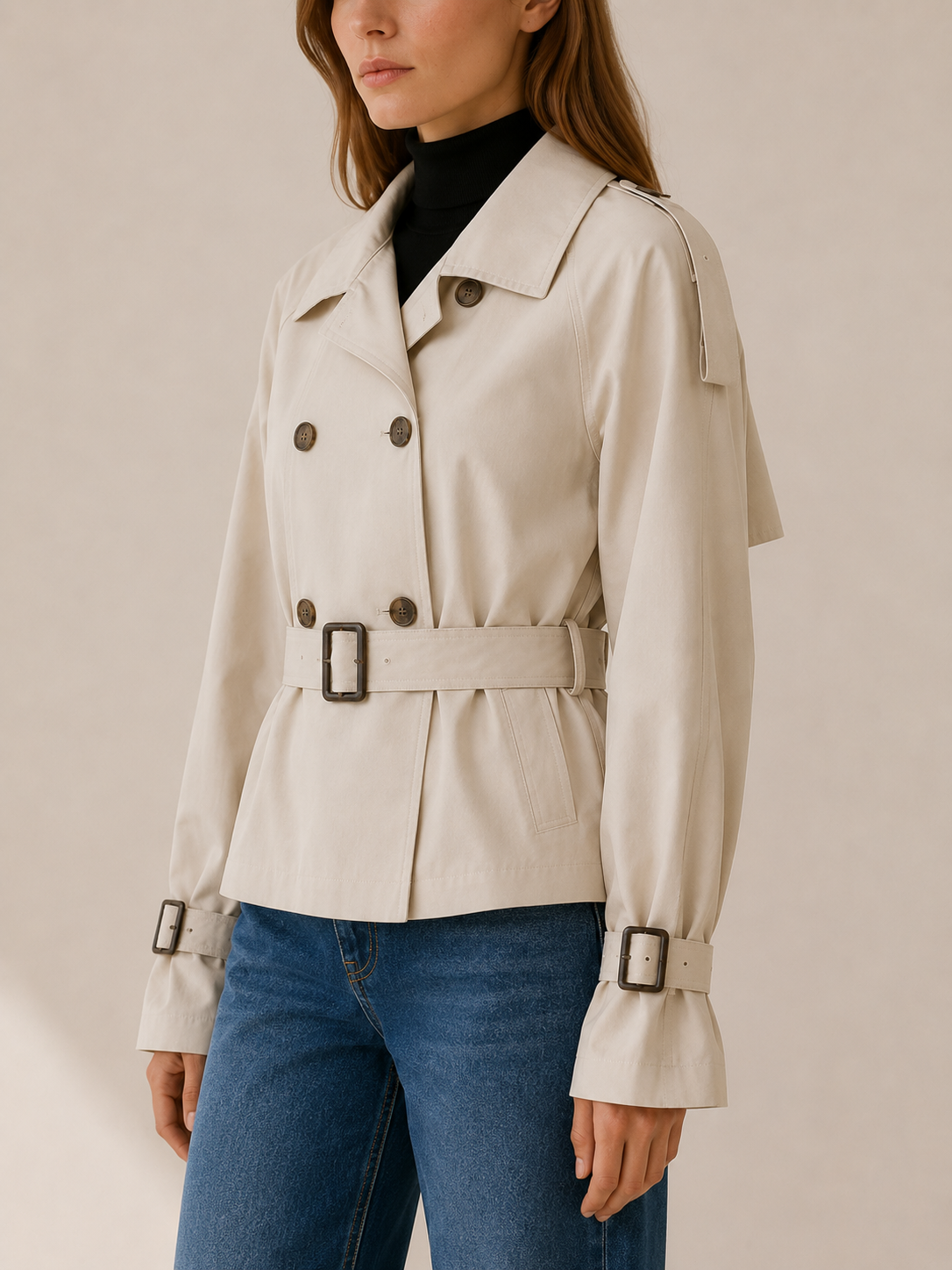 Ottavia | Buckle Cuff Double Breasted Cropped Trench Coat - View 4