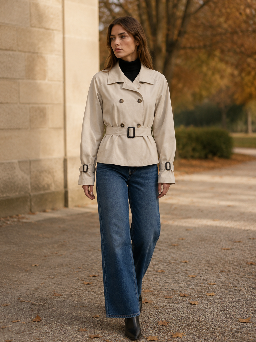 Ottavia | Buckle Cuff Double Breasted Cropped Trench Coat - View 5