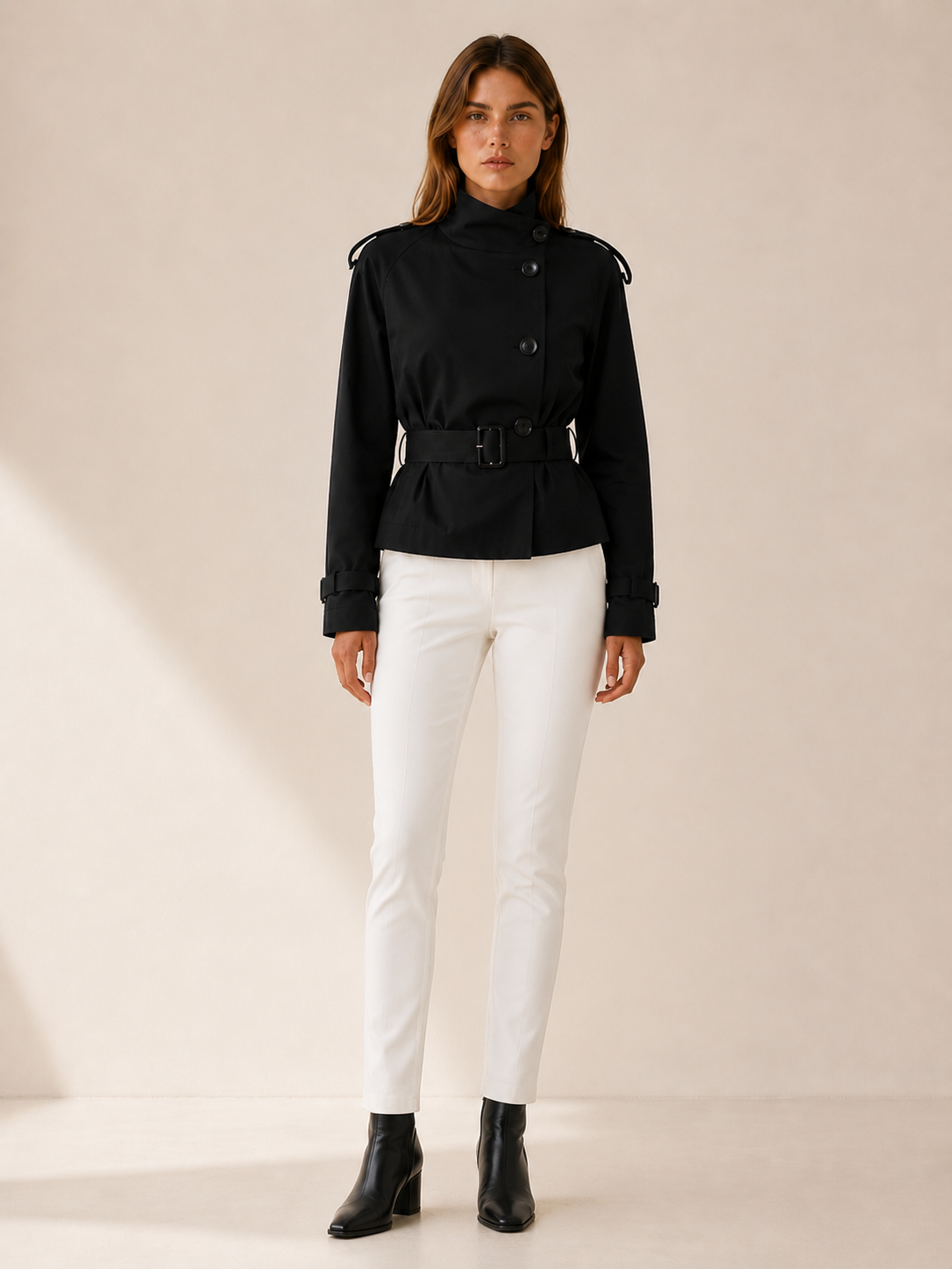 Ottavia | Buckle Cuff Double Breasted Cropped Trench Coat - View 6