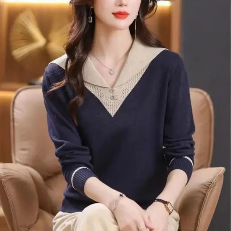 Ottoline | Contrast Collar Tipped Merino Wool Polo Sweater - View 11