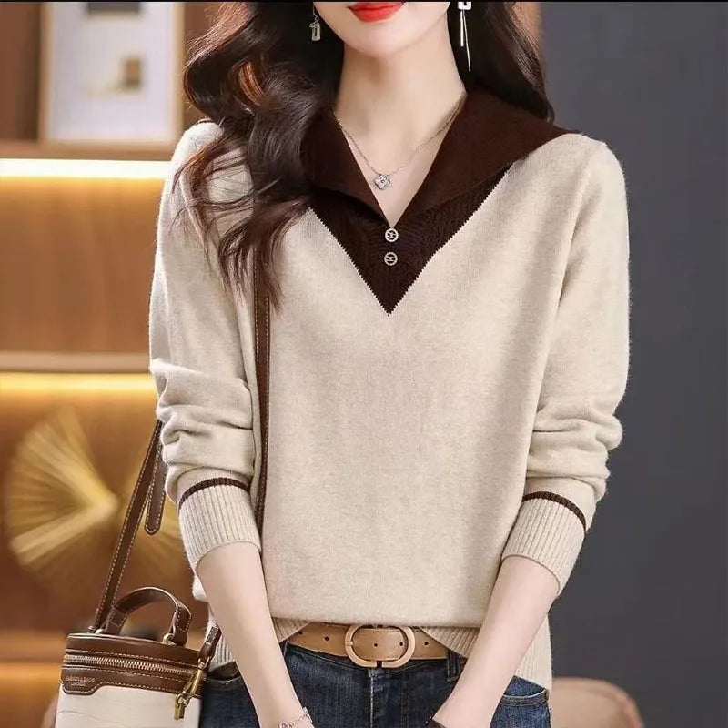 Ottoline | Contrast Collar Tipped Merino Wool Polo Sweater - View 12