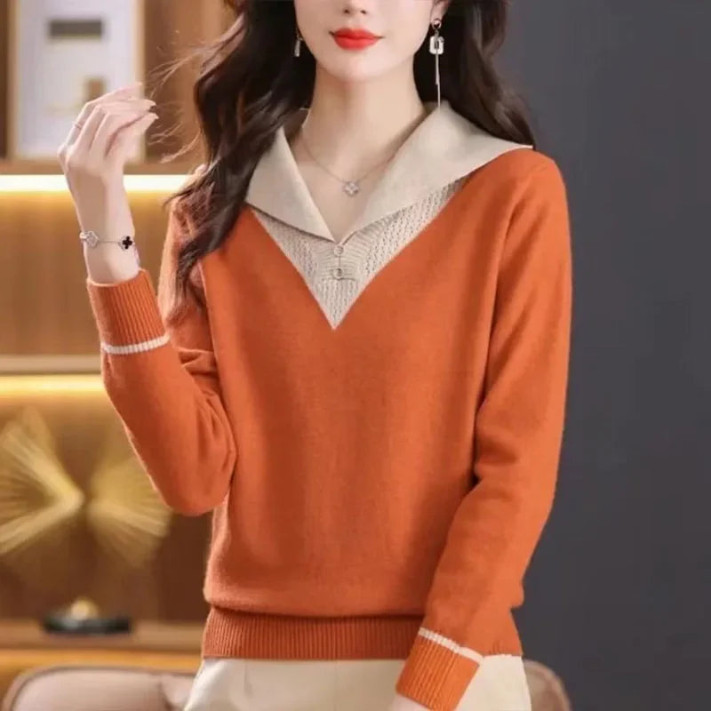 Ottoline | Contrast Collar Tipped Merino Wool Polo Sweater - View 13