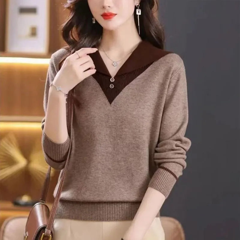 Ottoline | Contrast Collar Tipped Merino Wool Polo Sweater - View 14