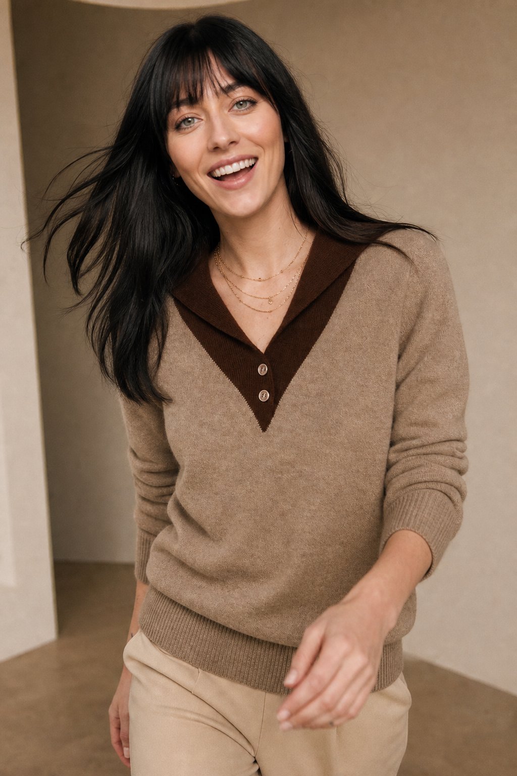 Ottoline | Contrast Collar Tipped Merino Wool Polo Sweater - View 7