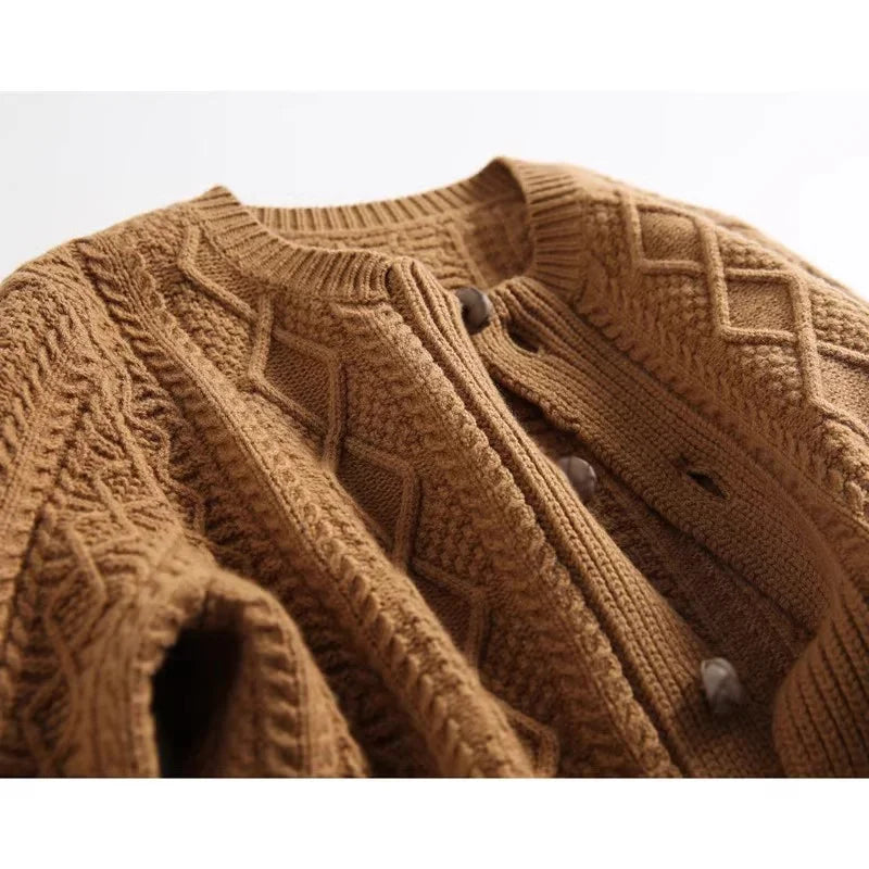 Perrine | Aran Diamond Cable Knit Button Front Cardigan - View 10