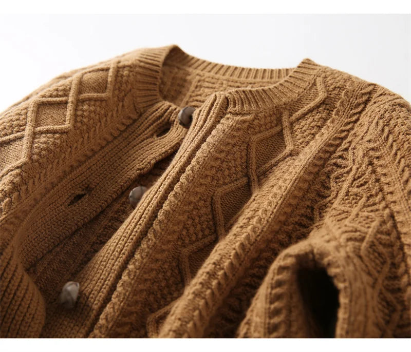 Perrine | Aran Diamond Cable Knit Button Front Cardigan - View 11