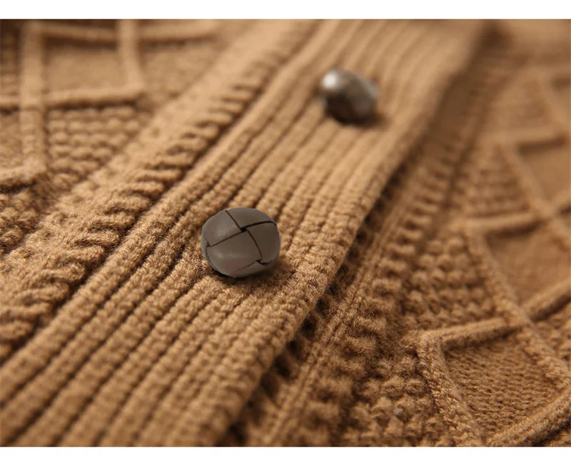 Perrine | Aran Diamond Cable Knit Button Front Cardigan - View 12