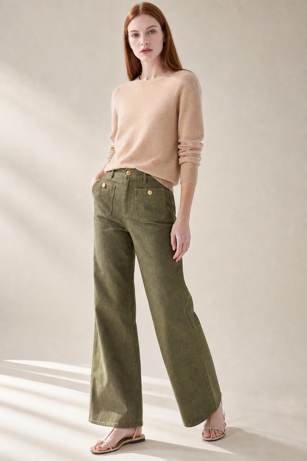 Petra | Patch Pocket High Waist Wide Leg Sailor Jeans