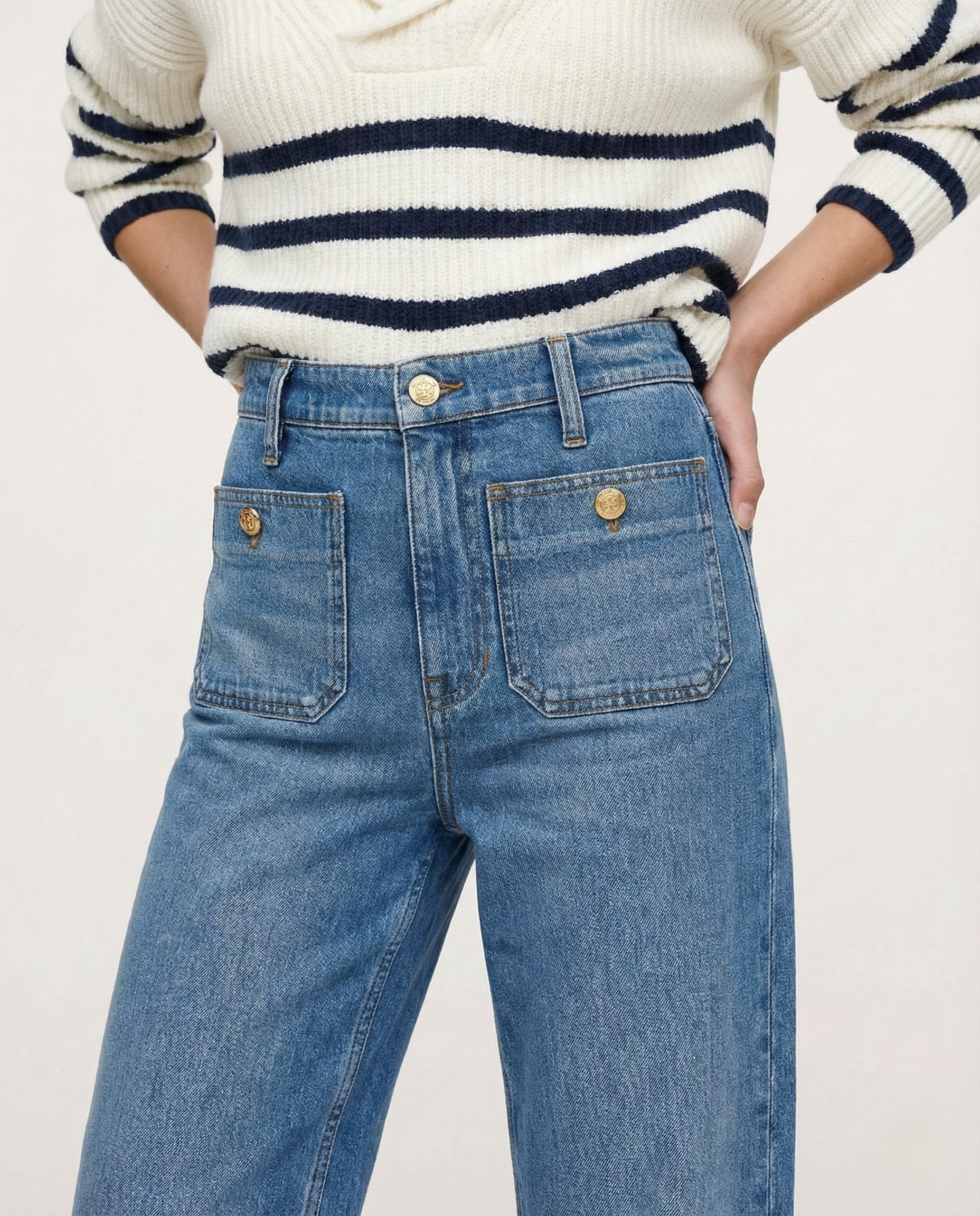 Petra | Patch Pocket High Waist Wide Leg Sailor Jeans - View 12