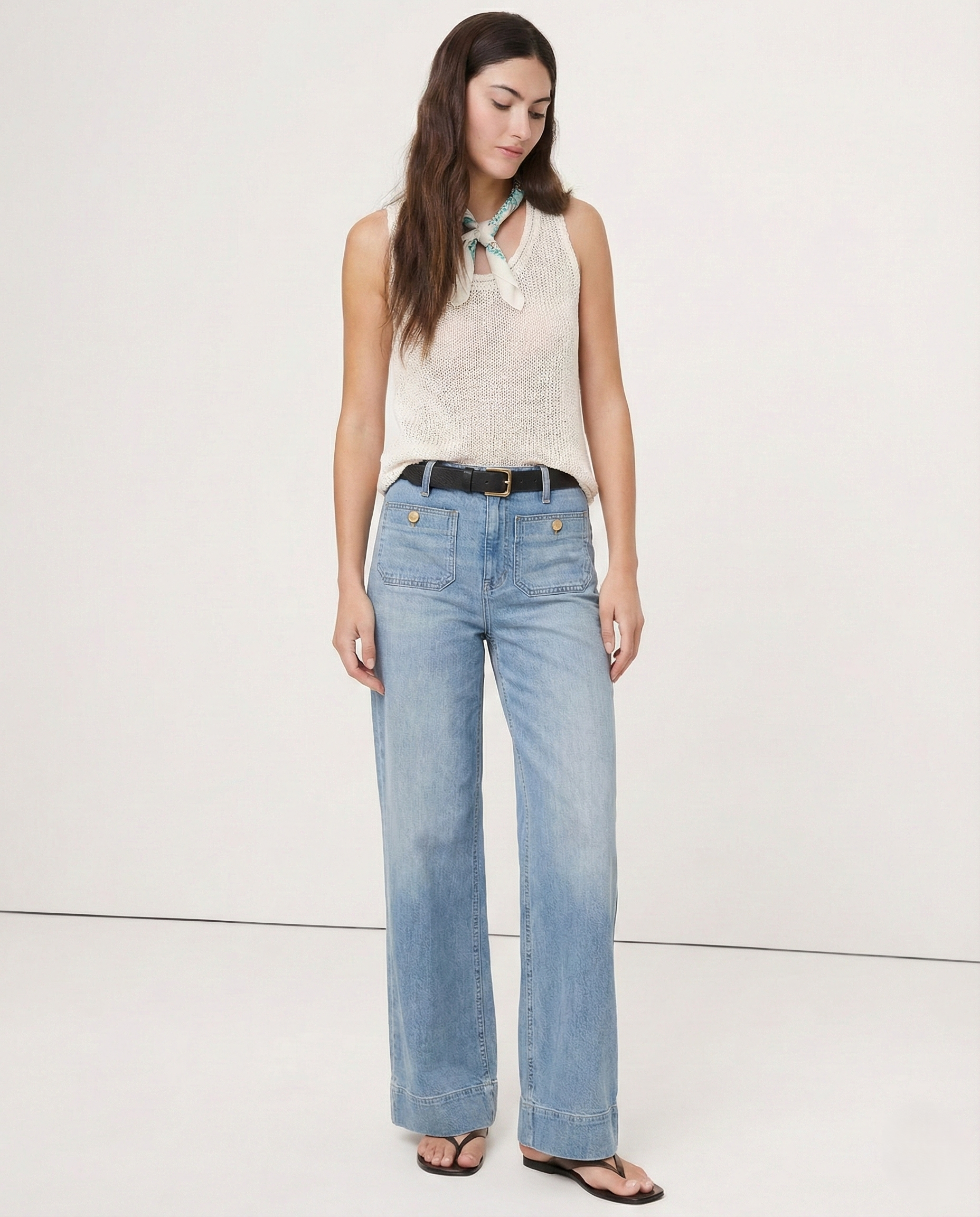 Petra | Patch Pocket High Waist Wide Leg Sailor Jeans - View 13