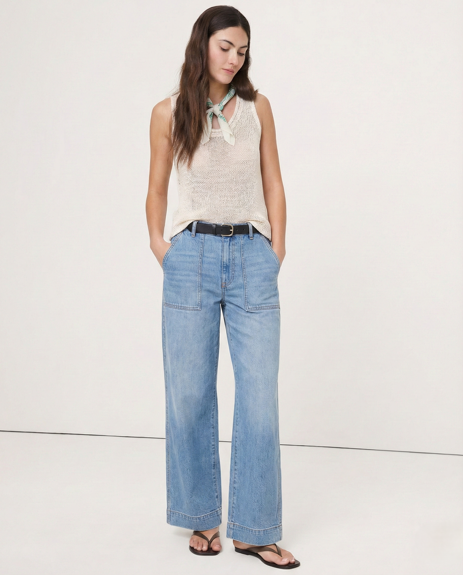 Petra | Patch Pocket High Waist Wide Leg Sailor Jeans - View 14