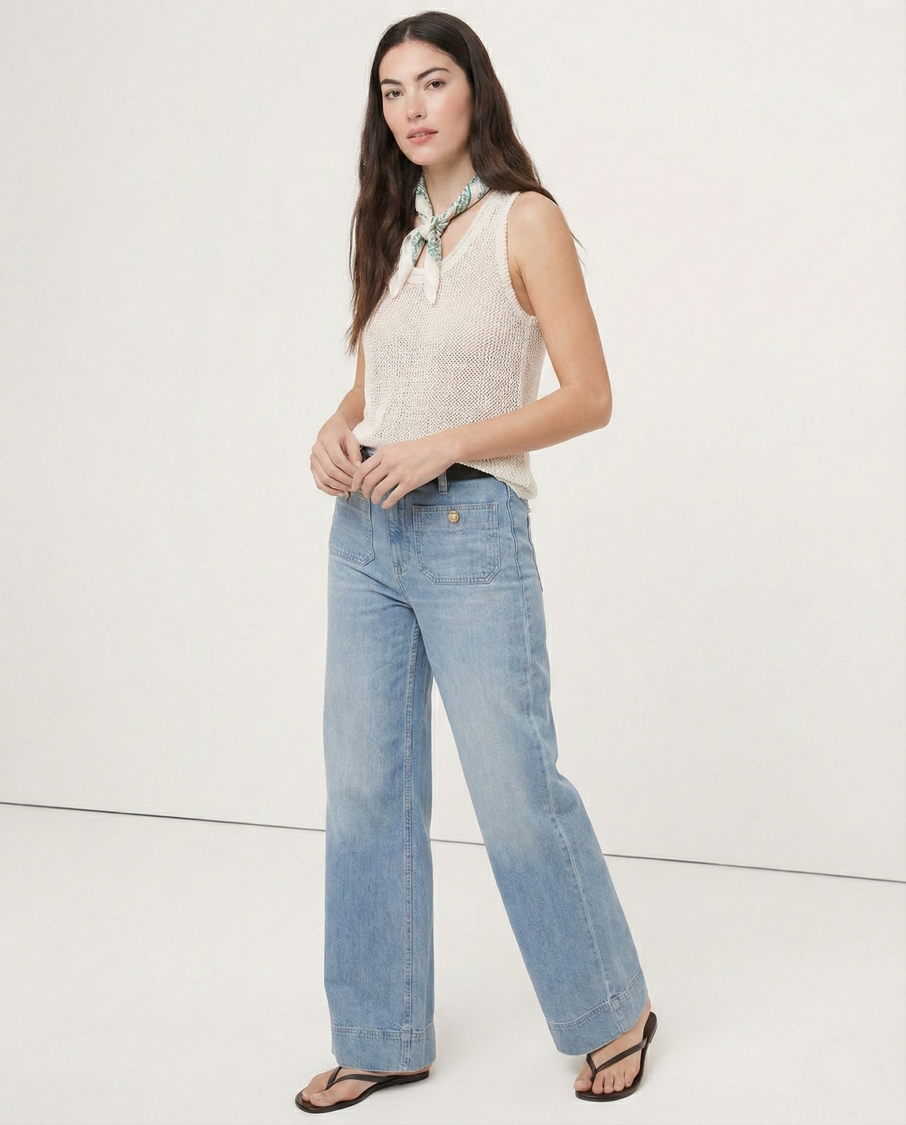 Petra | Patch Pocket High Waist Wide Leg Sailor Jeans - View 15