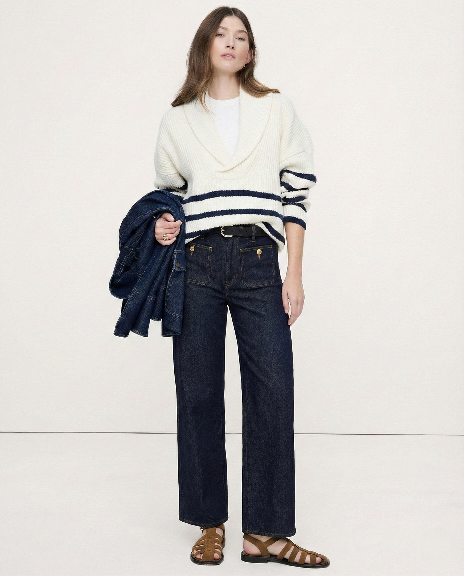 Petra | Patch Pocket High Waist Wide Leg Sailor Jeans - View 16
