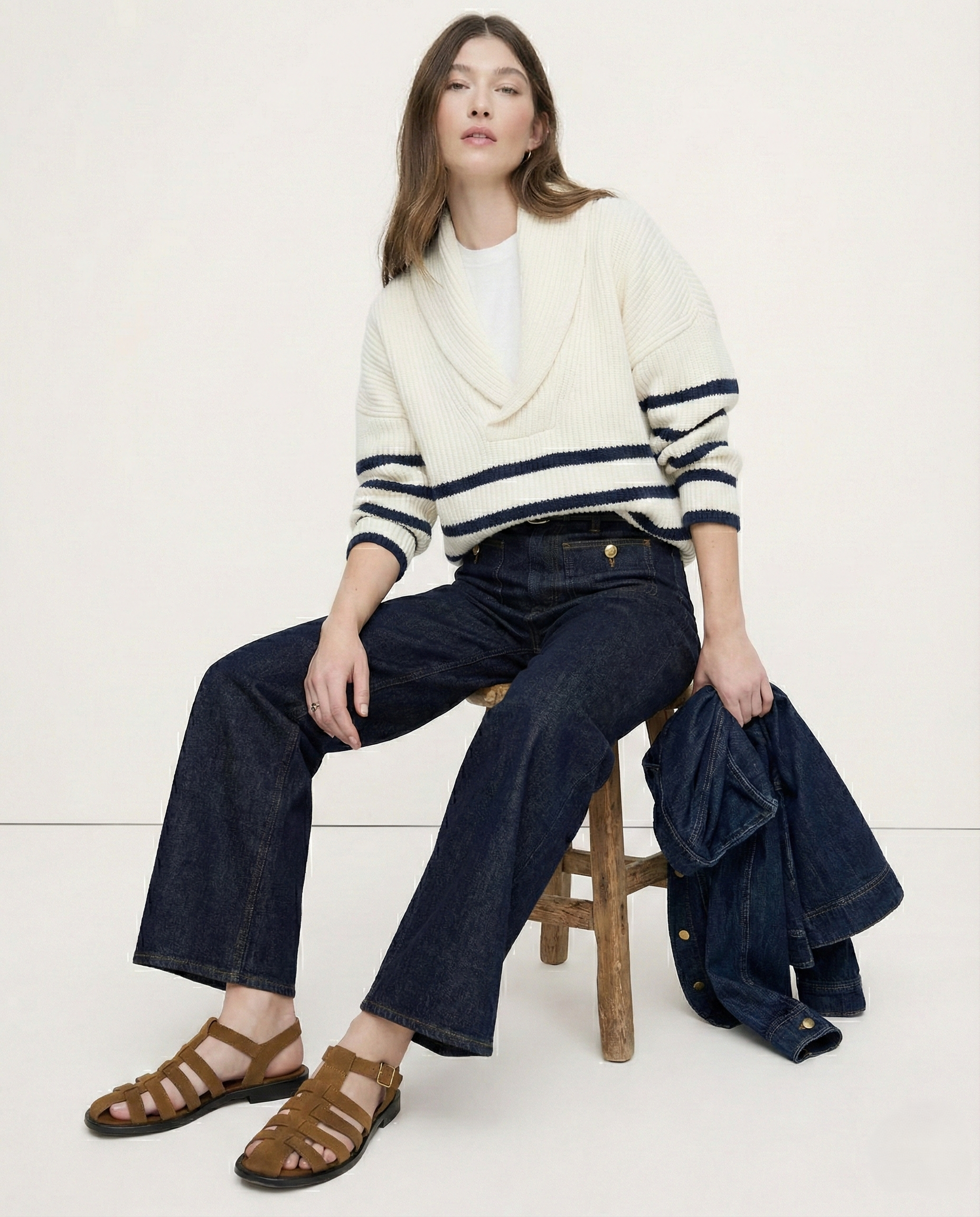 Petra | Patch Pocket High Waist Wide Leg Sailor Jeans - View 17