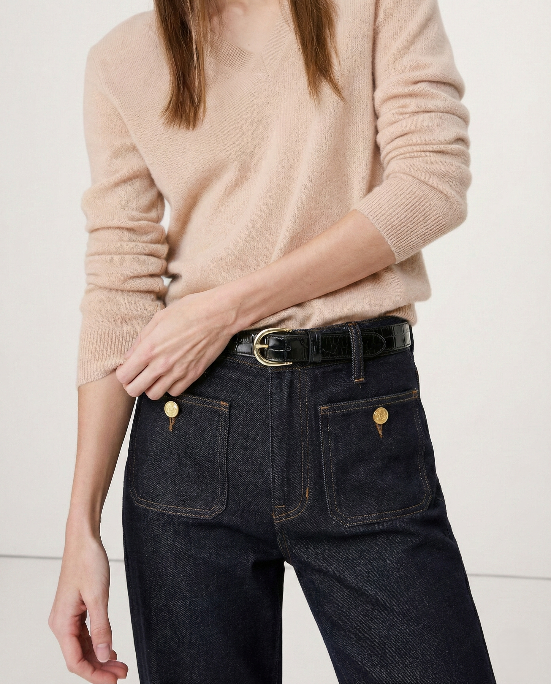 Petra | Patch Pocket High Waist Wide Leg Sailor Jeans - View 18