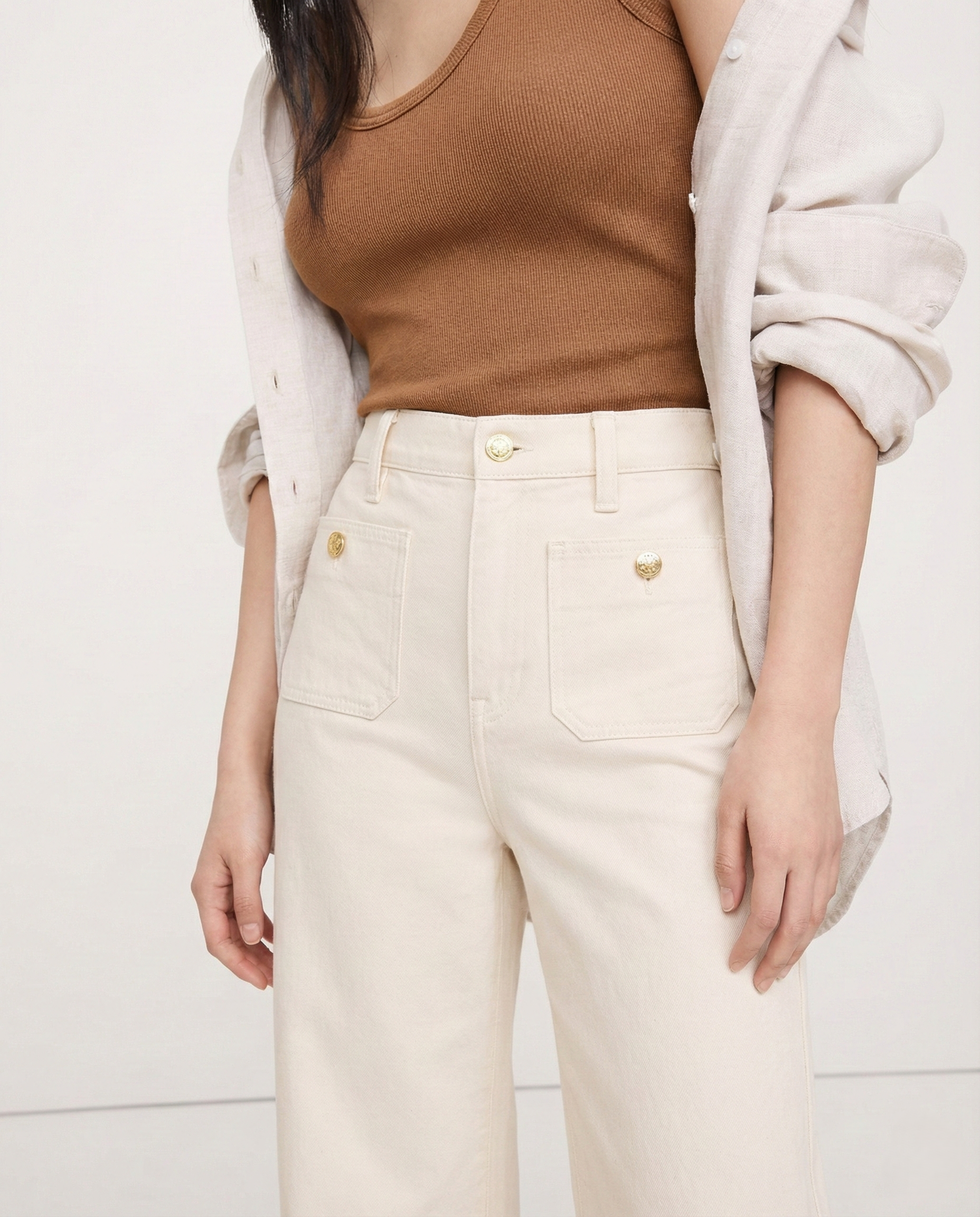 Petra | Patch Pocket High Waist Wide Leg Sailor Jeans - View 19