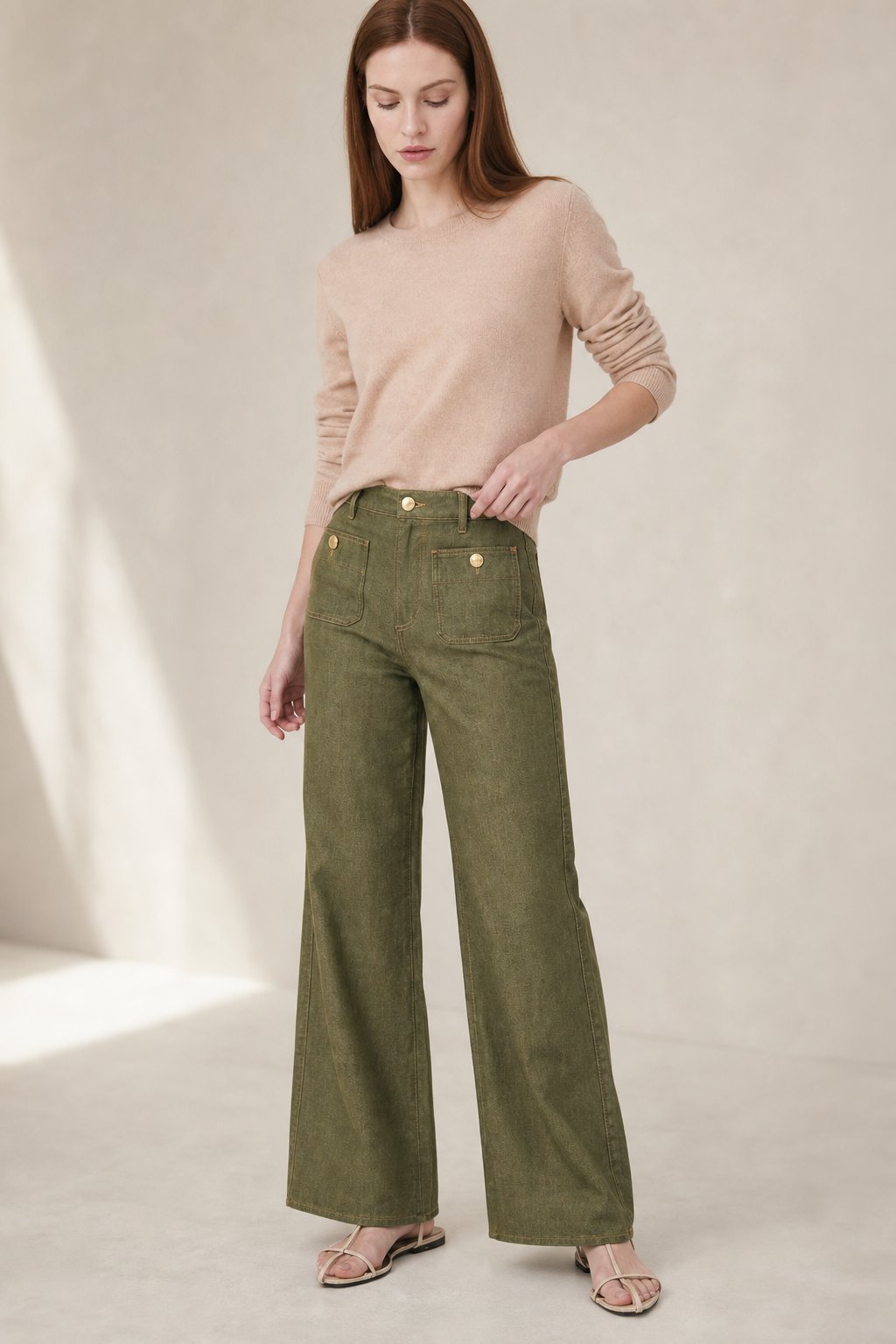 Petra | Patch Pocket High Waist Wide Leg Sailor Jeans - View 2