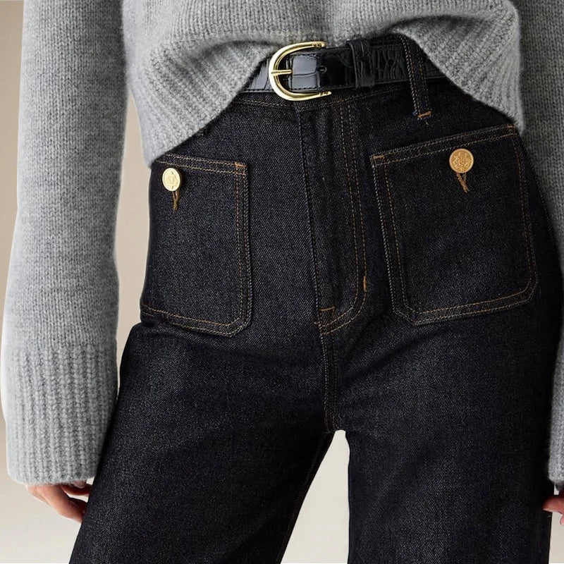 Petra | Patch Pocket High Waist Wide Leg Sailor Jeans - View 24
