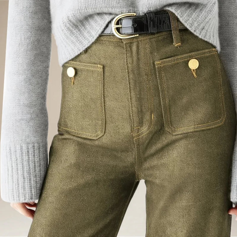 Petra | Patch Pocket High Waist Wide Leg Sailor Jeans - View 26
