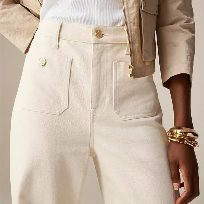 Petra | Patch Pocket High Waist Wide Leg Sailor Jeans - View 27