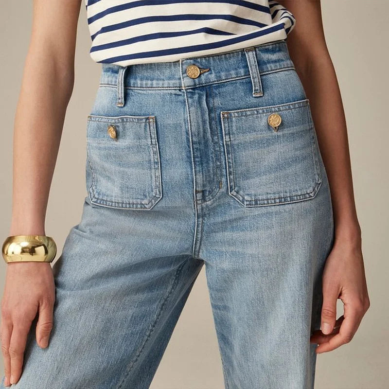 Petra | Patch Pocket High Waist Wide Leg Sailor Jeans - View 29
