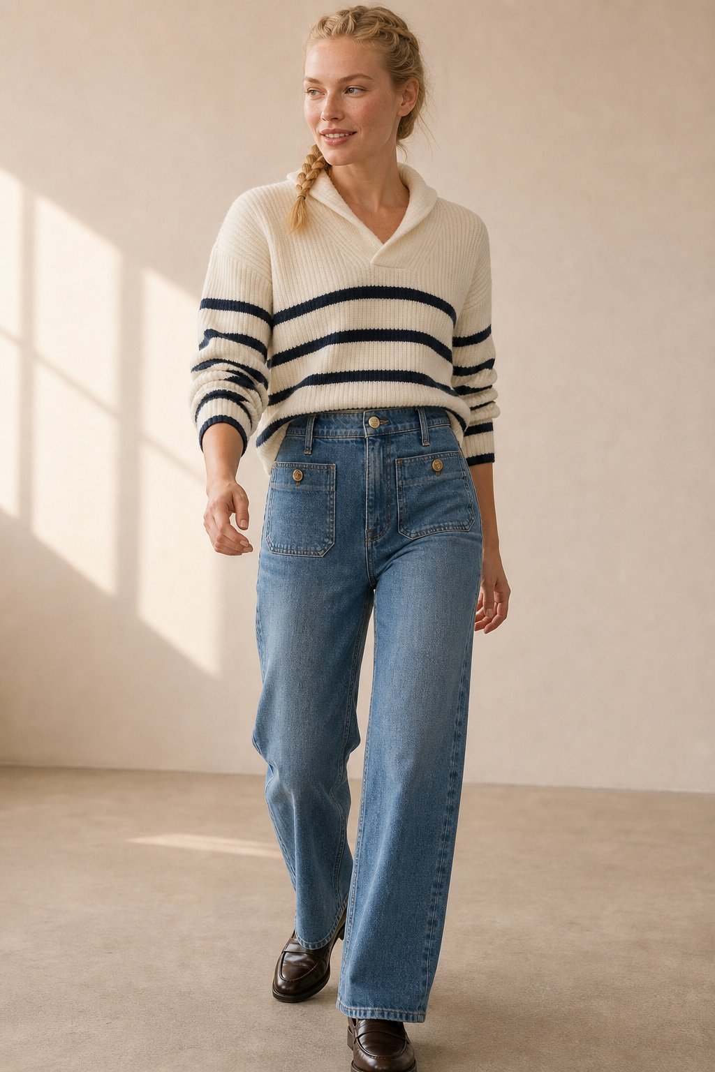 Petra | Patch Pocket High Waist Wide Leg Sailor Jeans - View 3
