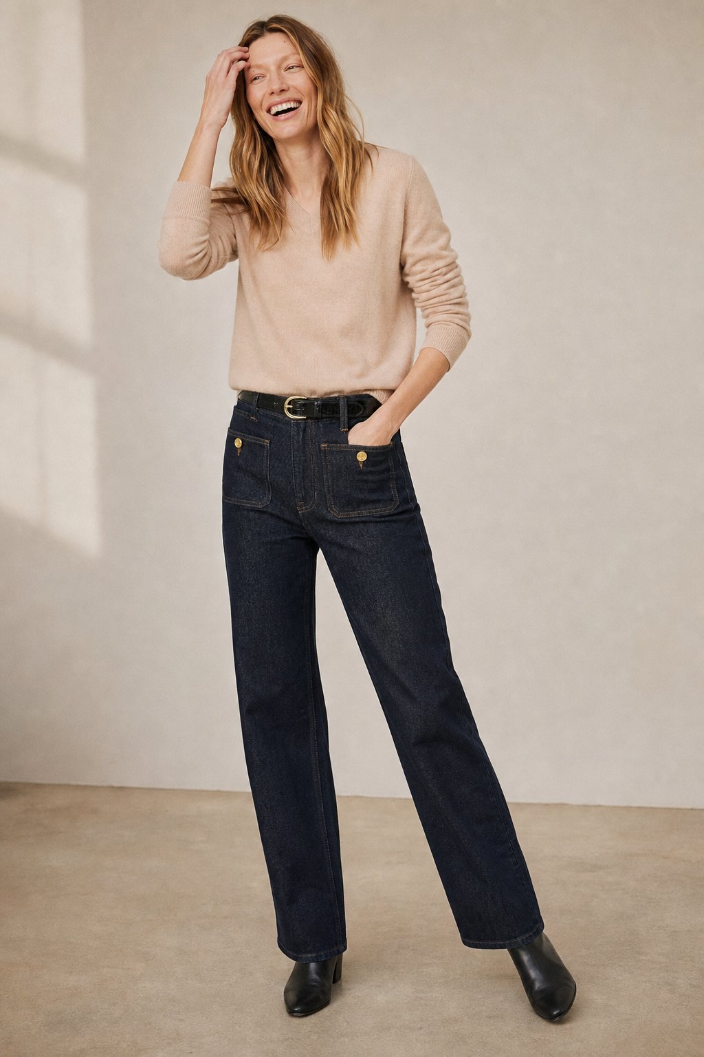 Petra | Patch Pocket High Waist Wide Leg Sailor Jeans - View 6