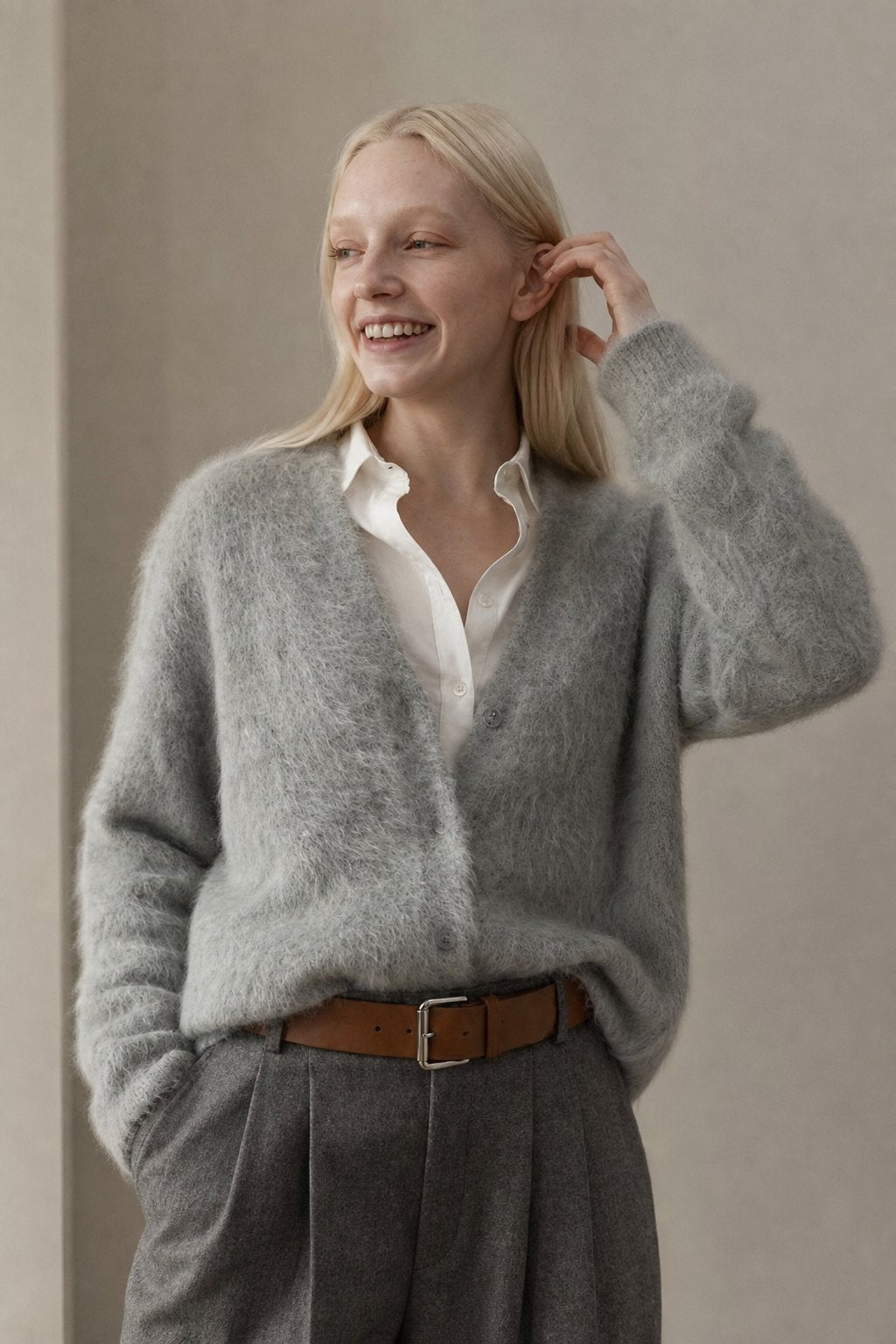 Quilla | Fluffy Eyelash Knit V Neck Button Cardigan - View 10