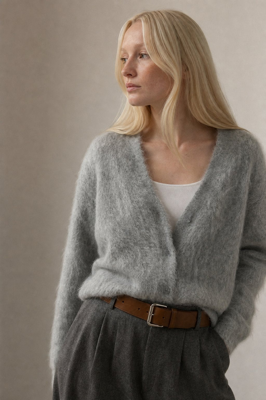 Quilla | Fluffy Eyelash Knit V Neck Button Cardigan - View 11