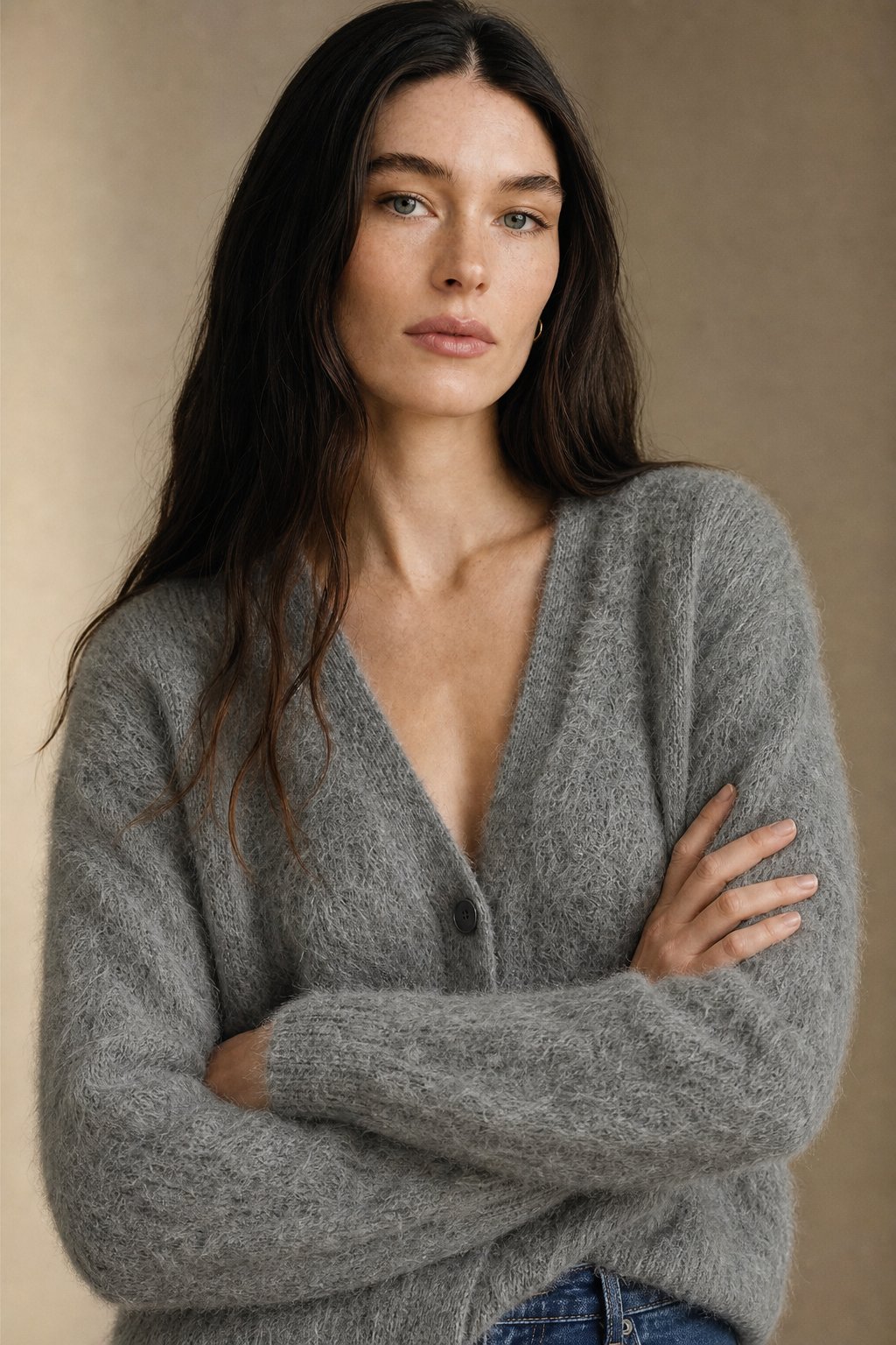 Quilla | Fluffy Eyelash Knit V Neck Button Cardigan - View 16
