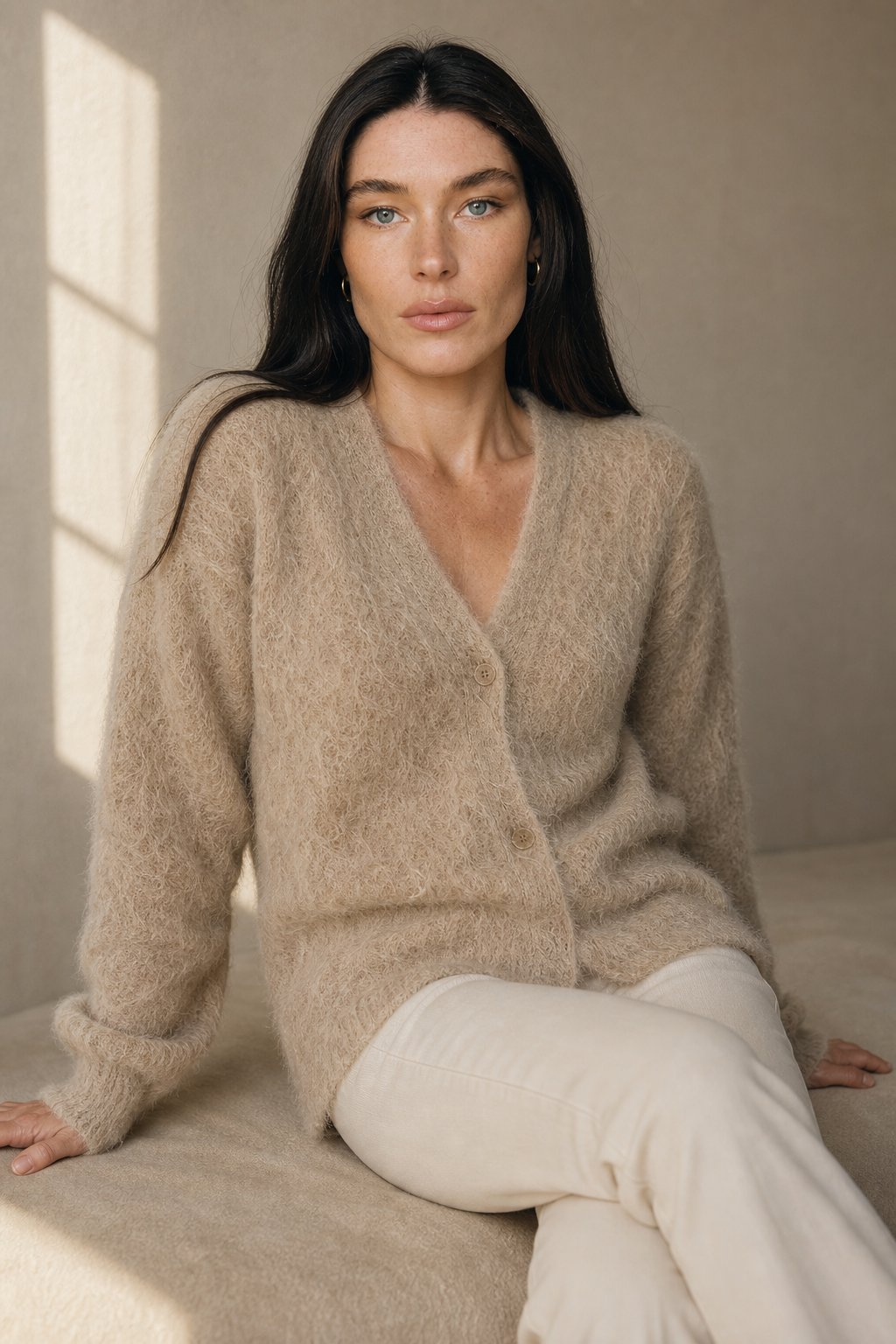Quilla | Fluffy Eyelash Knit V Neck Button Cardigan - View 19